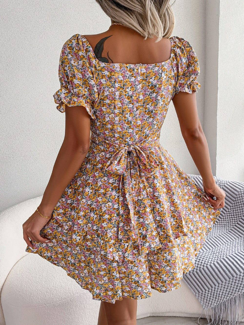 Floral Shirred Mini Dress