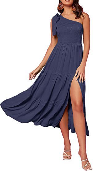 One-Shoulder Split Hem Dress