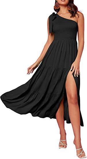 One-Shoulder Split Hem Dress