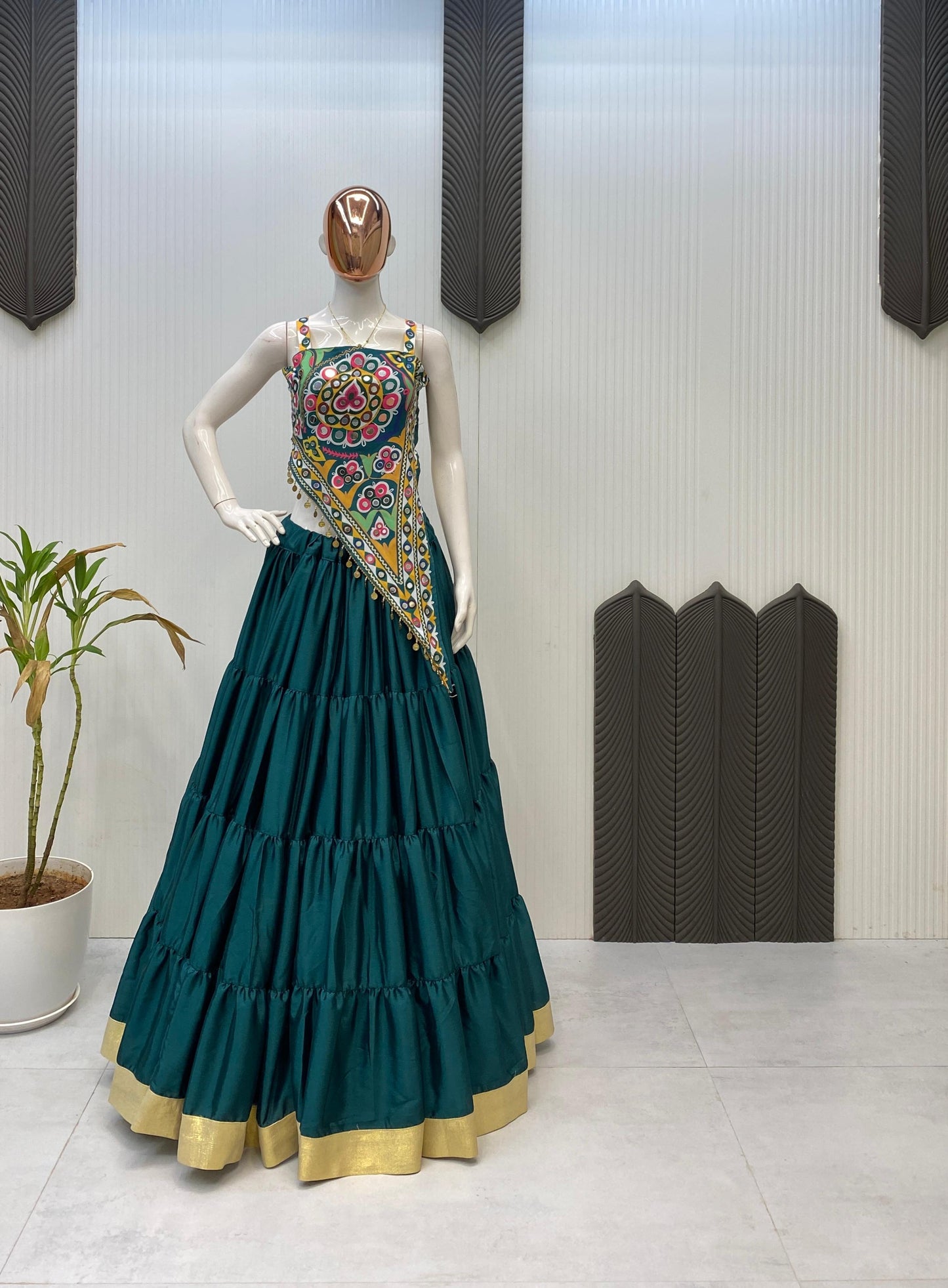 Dark Green Designer Muslin Cotton Lehenga