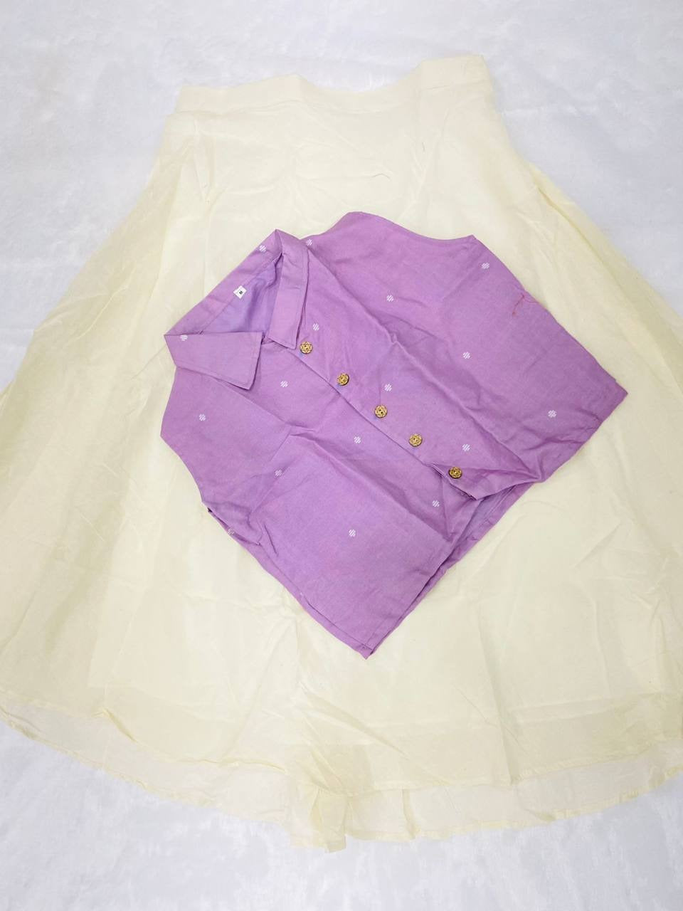 Lavender Sleeveless Cotton Top with Ivory Flow Midi Skirt Set