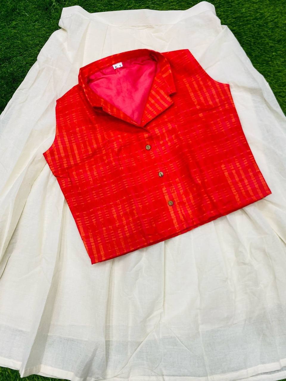 Modern Ethnic Short Top with Classic Ivory Long Skirt