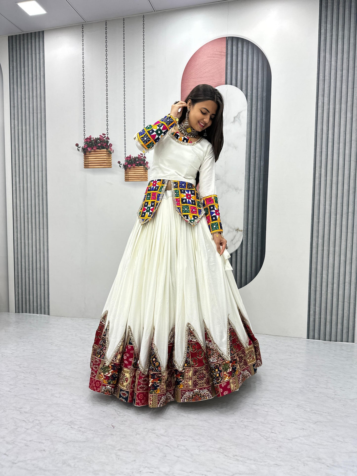 White Navratri Vibrant Lehenga Choli