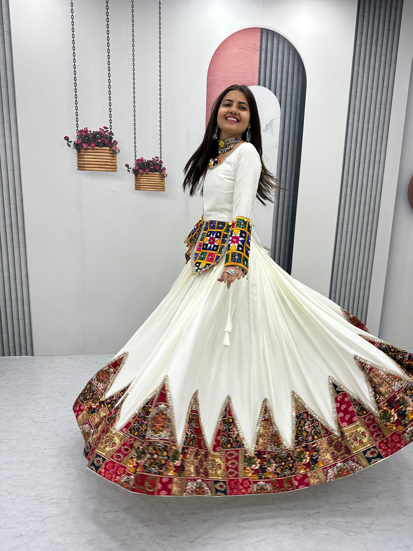 White Navratri Vibrant Lehenga Choli