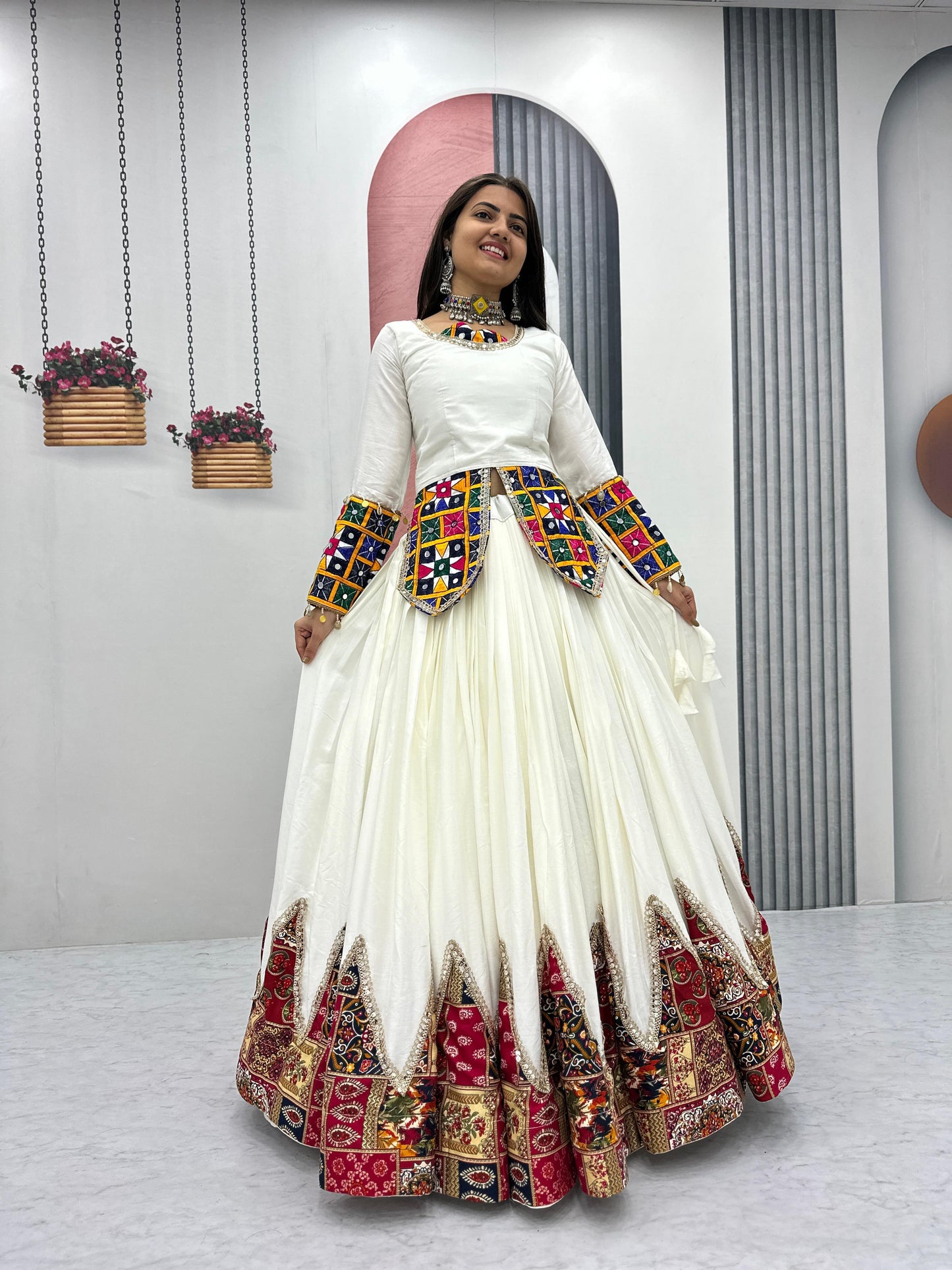 White Navratri Vibrant Lehenga Choli