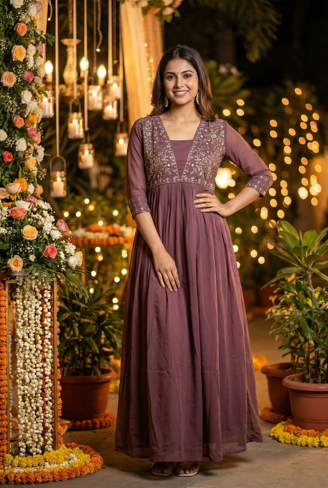 Onion Pink Georgette Anarkali Gown