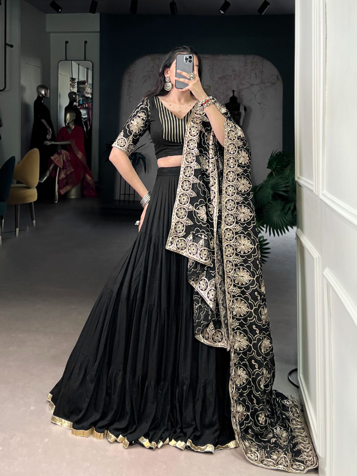 Black & Gold Festive Lehenga Ensemble