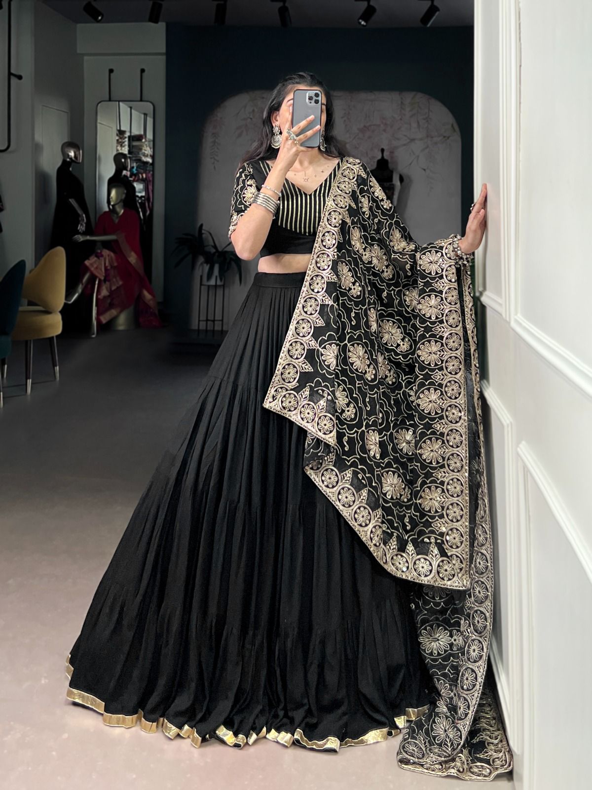 Black & Gold Festive Lehenga Ensemble