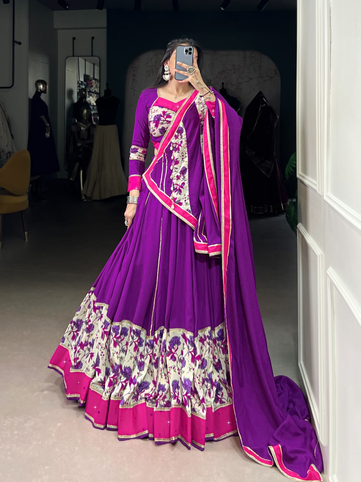 Purple & Pink Lehenga with Elegant Floral Prints