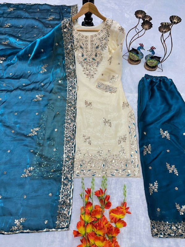 Teal Heavy Silk Eid Special Embroidered Suit Set