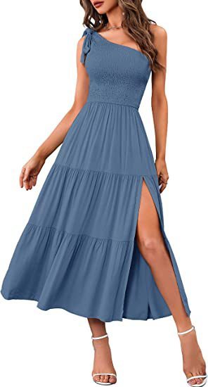 One-Shoulder Split Hem Dress