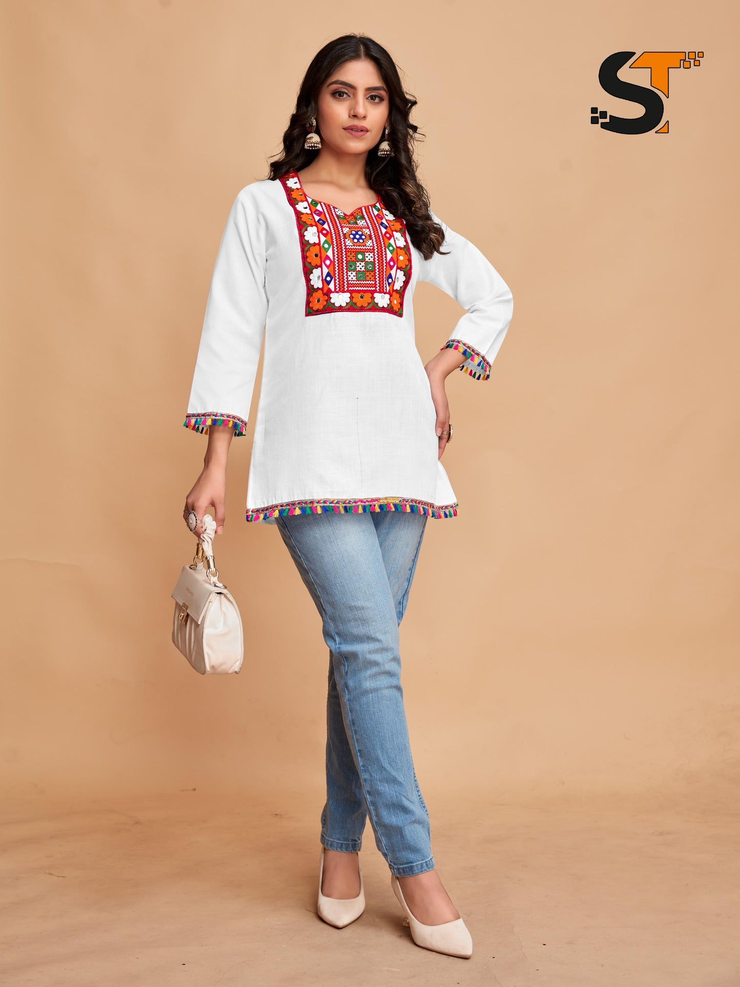 White Cotton Top with Vibrant Embroidery