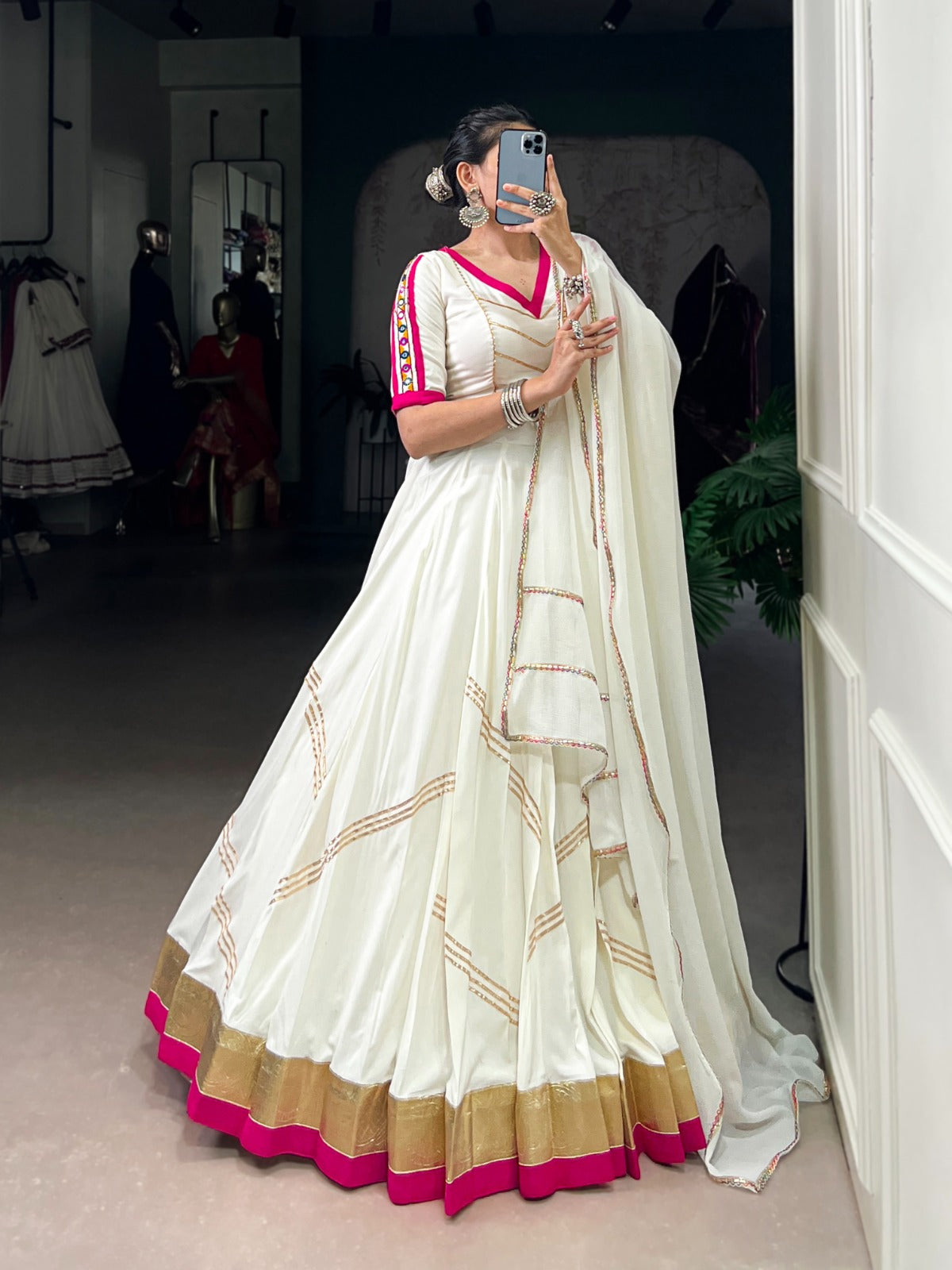 White Premium Pure Rayon Lehenga