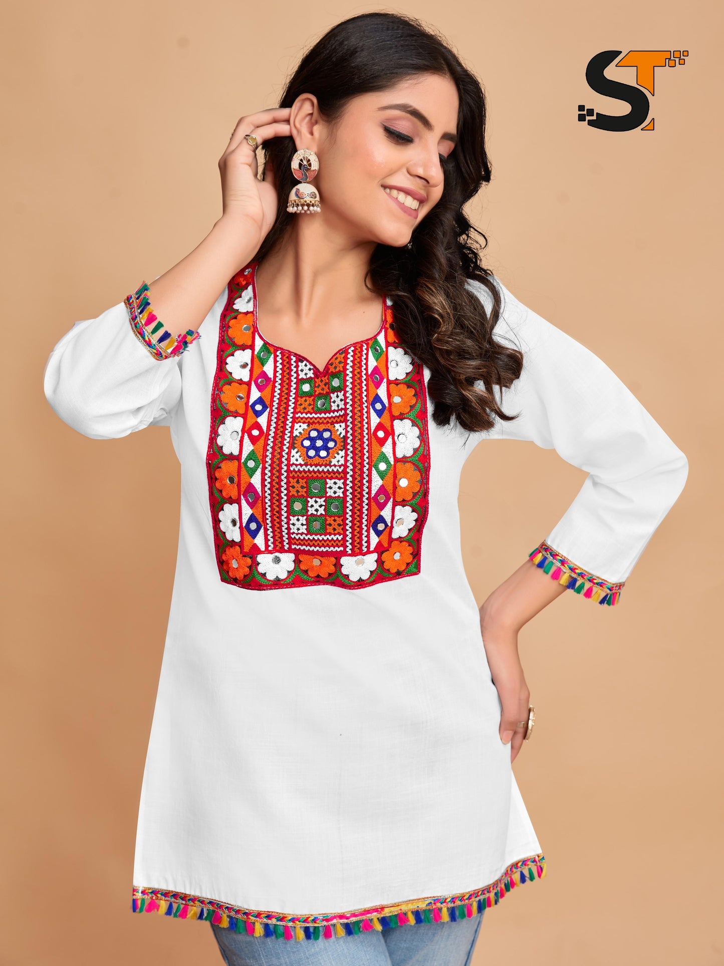 White Cotton Top with Vibrant Embroidery