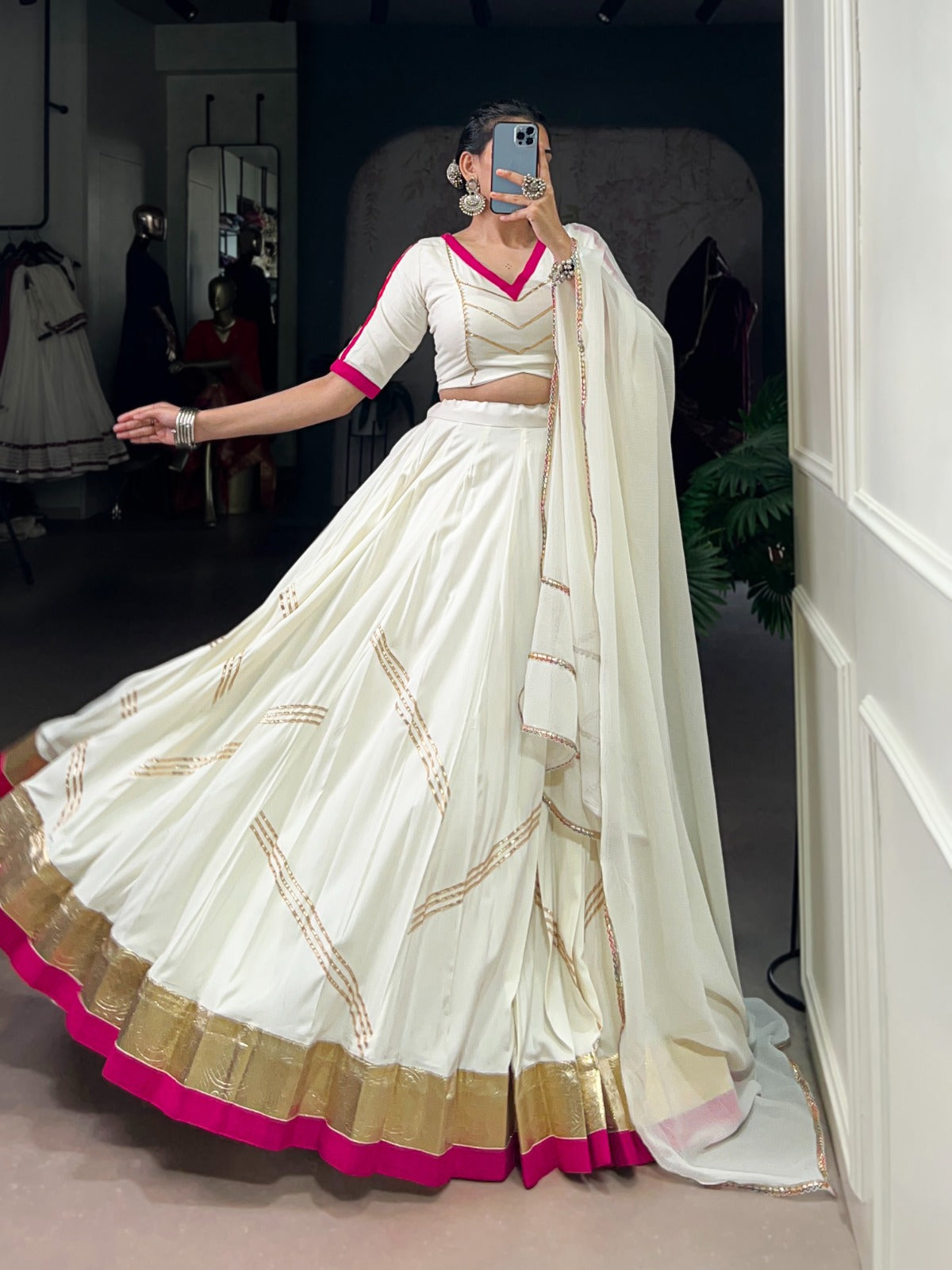 White Premium Pure Rayon Lehenga