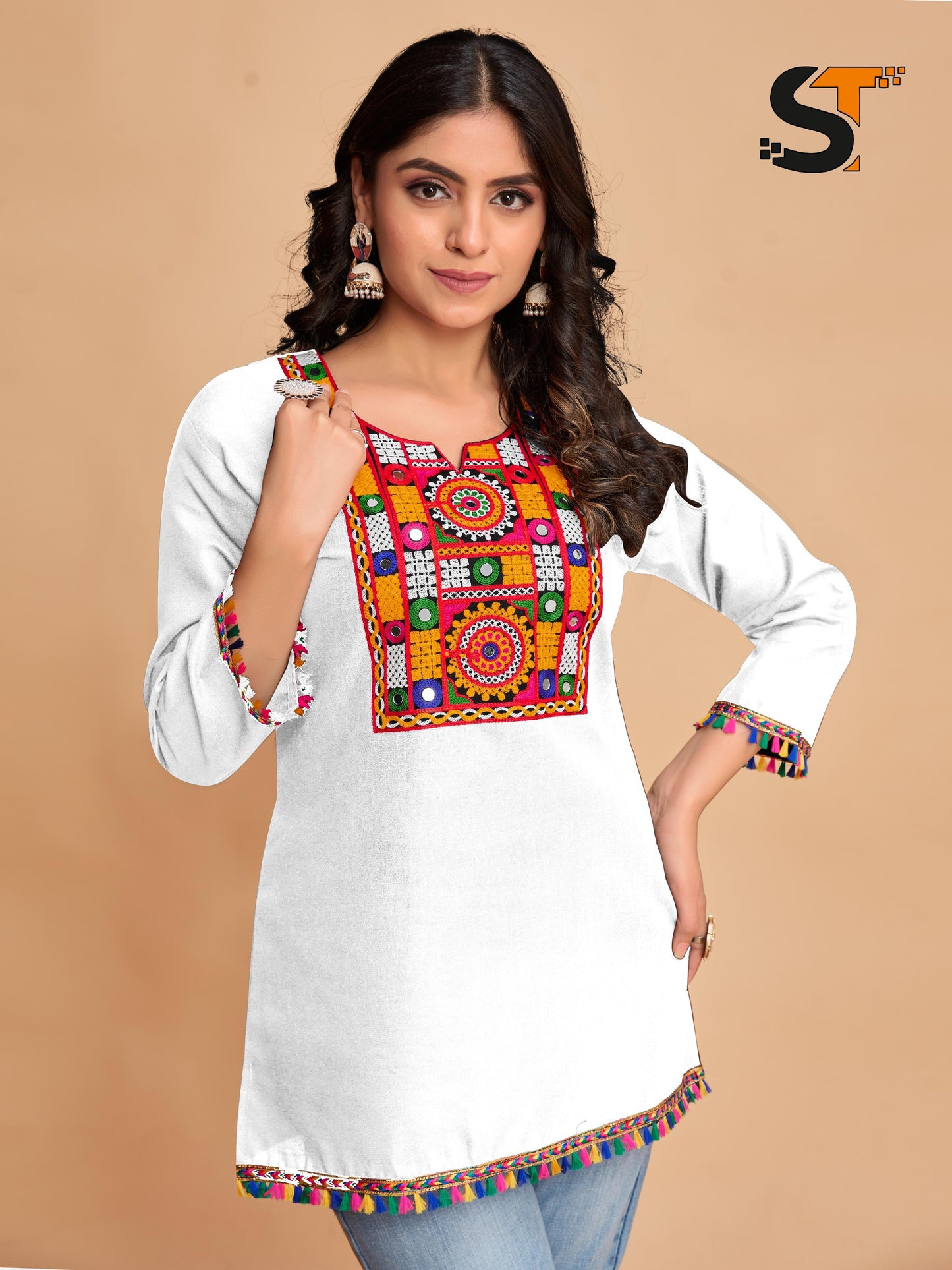 White Cotton Top with Vibrant Embroidery