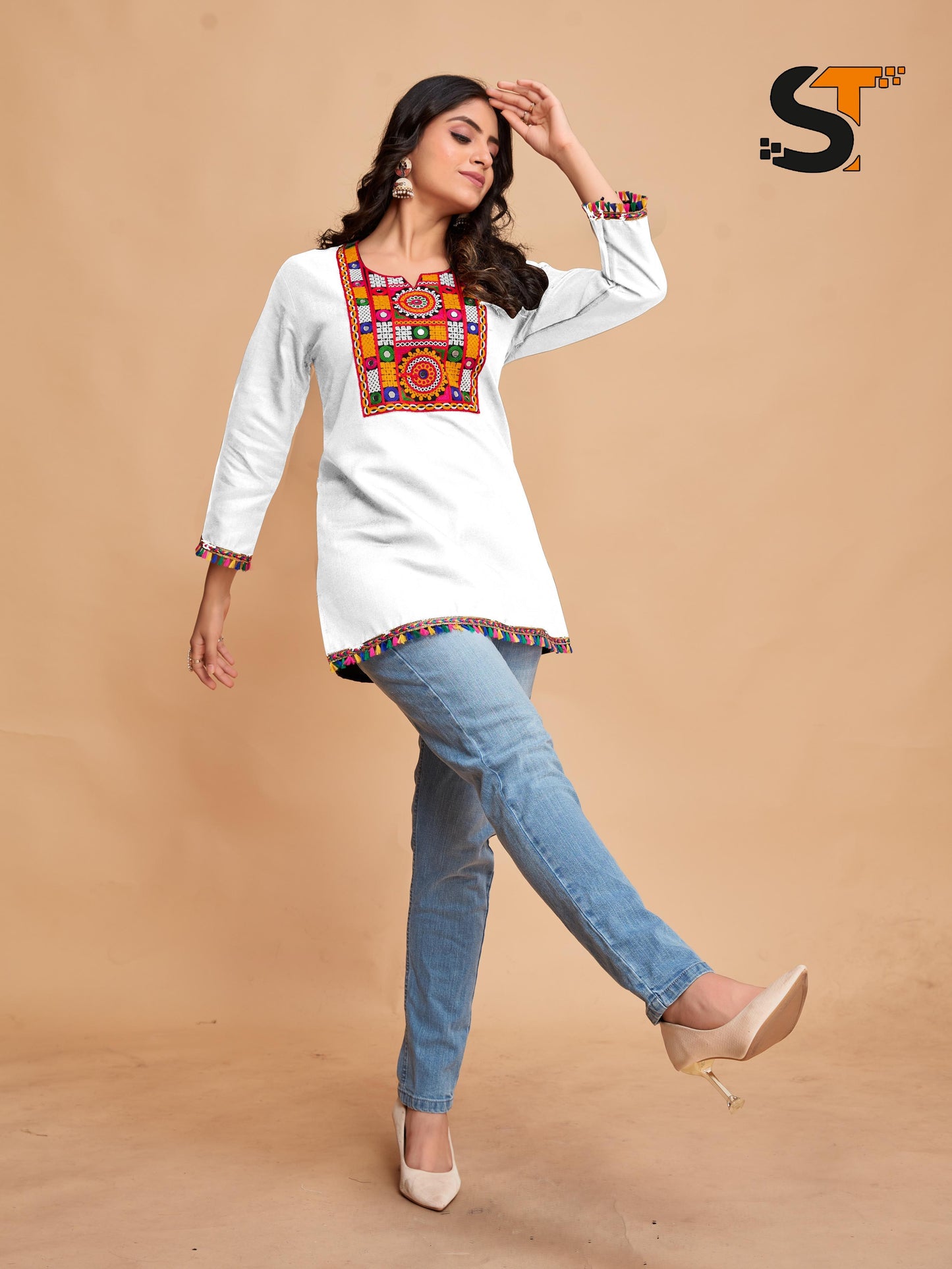 White Cotton Top with Vibrant Embroidery