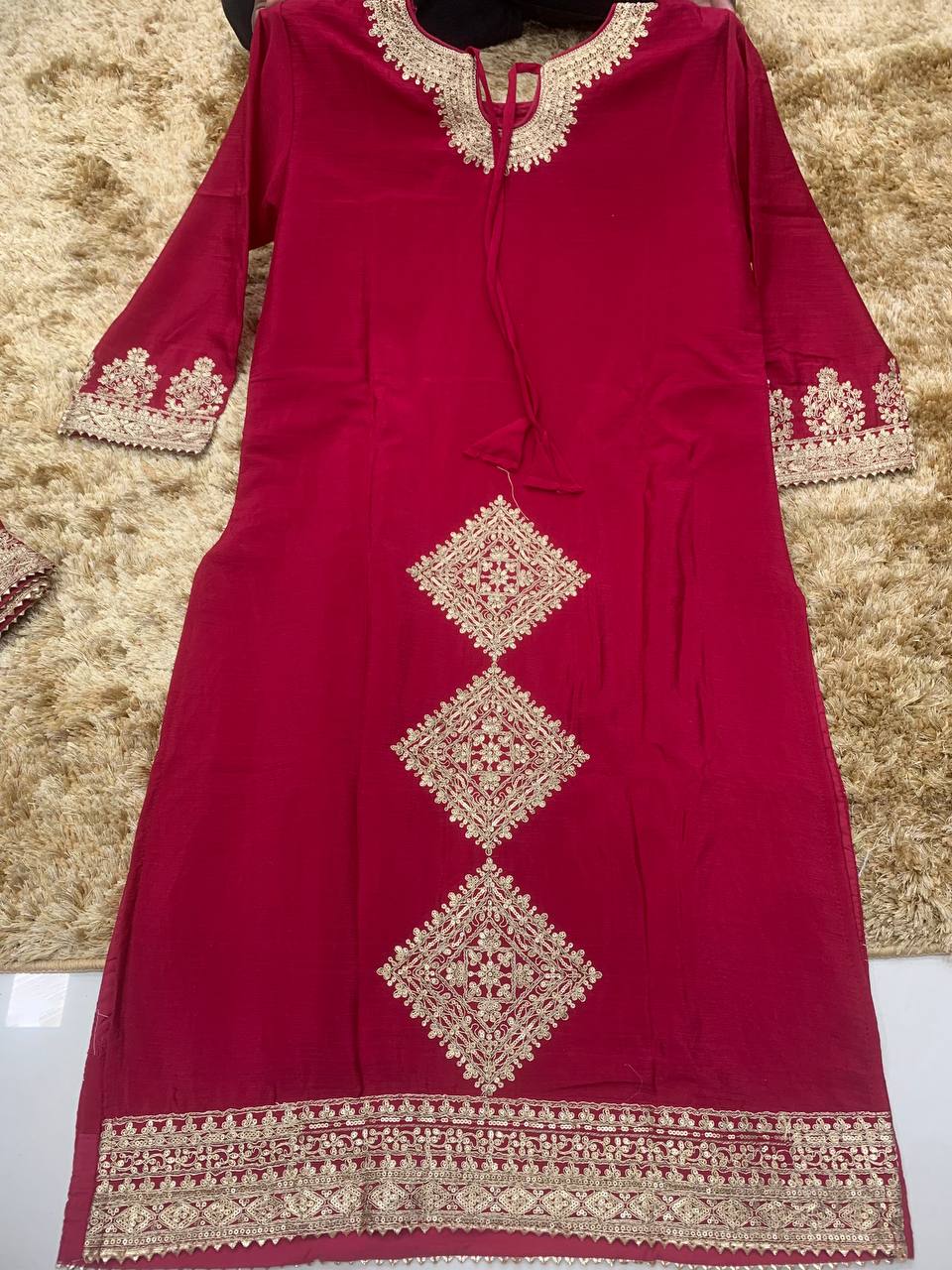 Rani Pink Chinon Silk Eid Special Suit Set