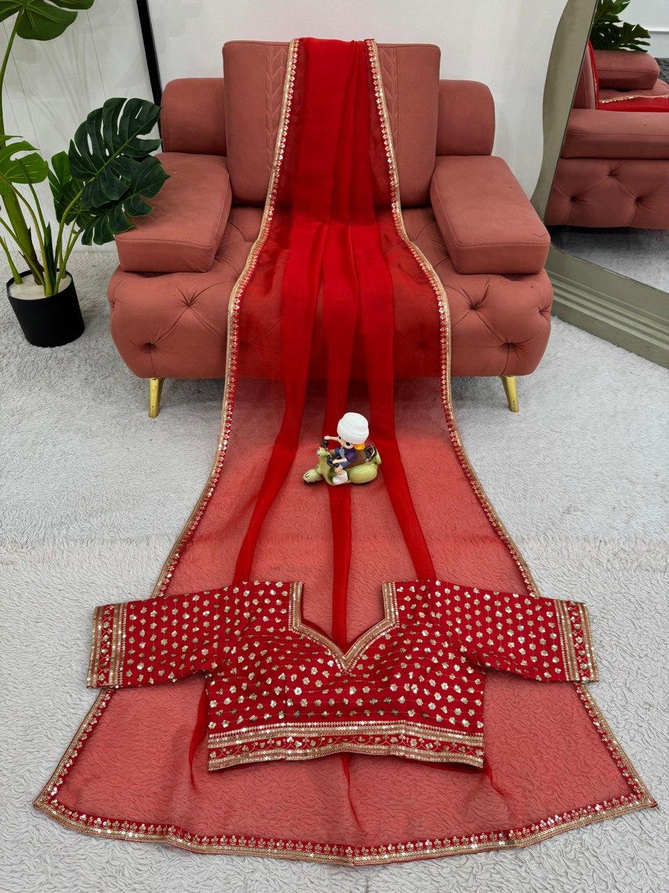 Red Premium Heavy Organza Silk Saree