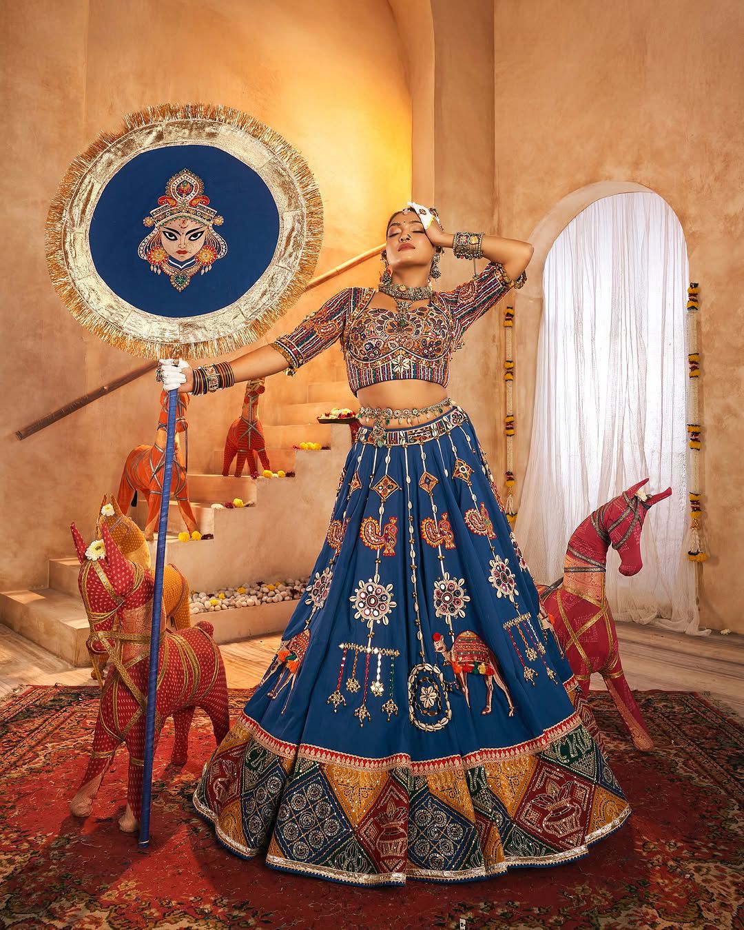 Navy Blue Muslin Cotton Lehenga Choli