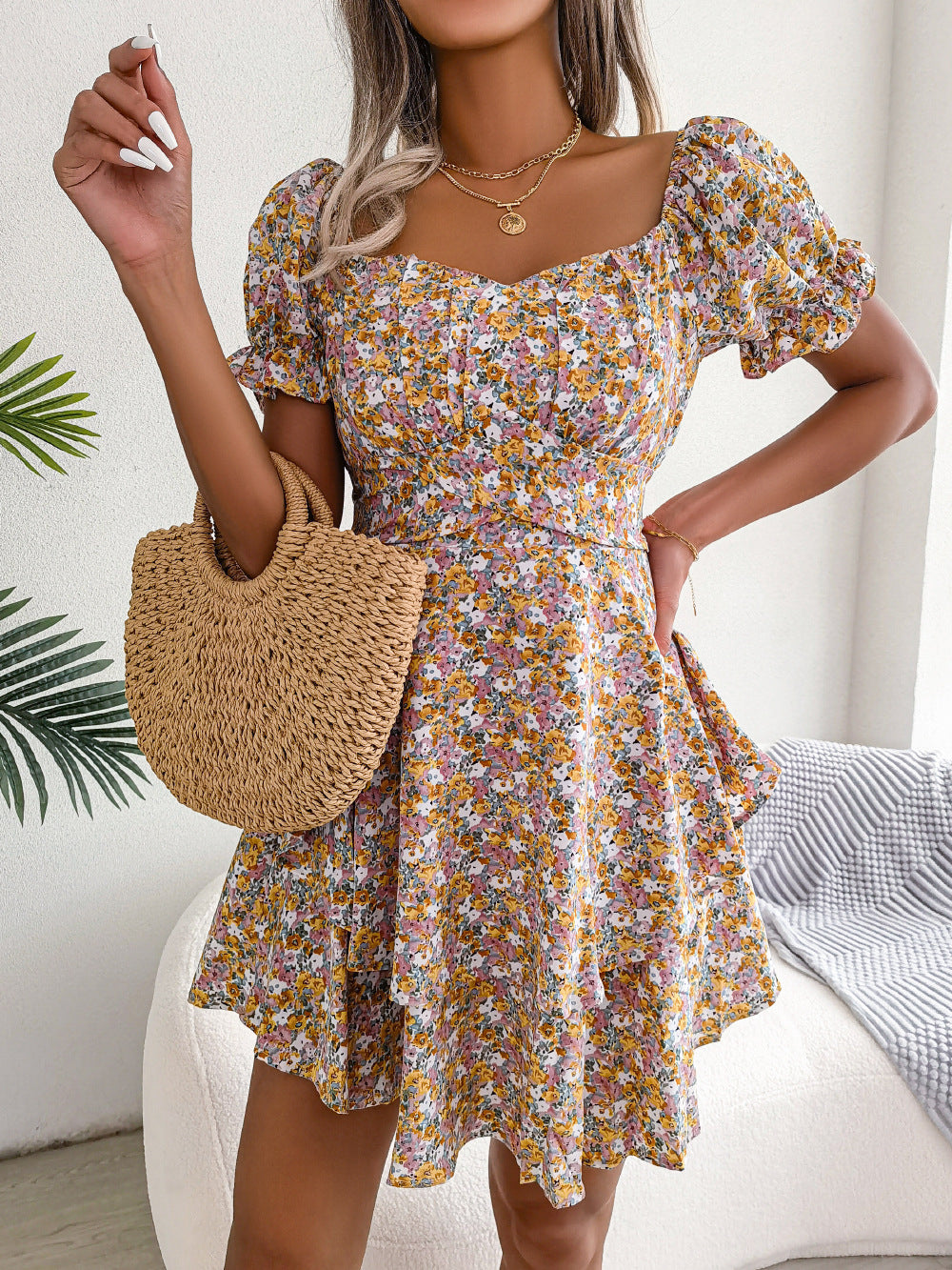 Floral Shirred Mini Dress