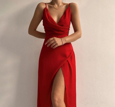 Slim V-Neck Sling Dress