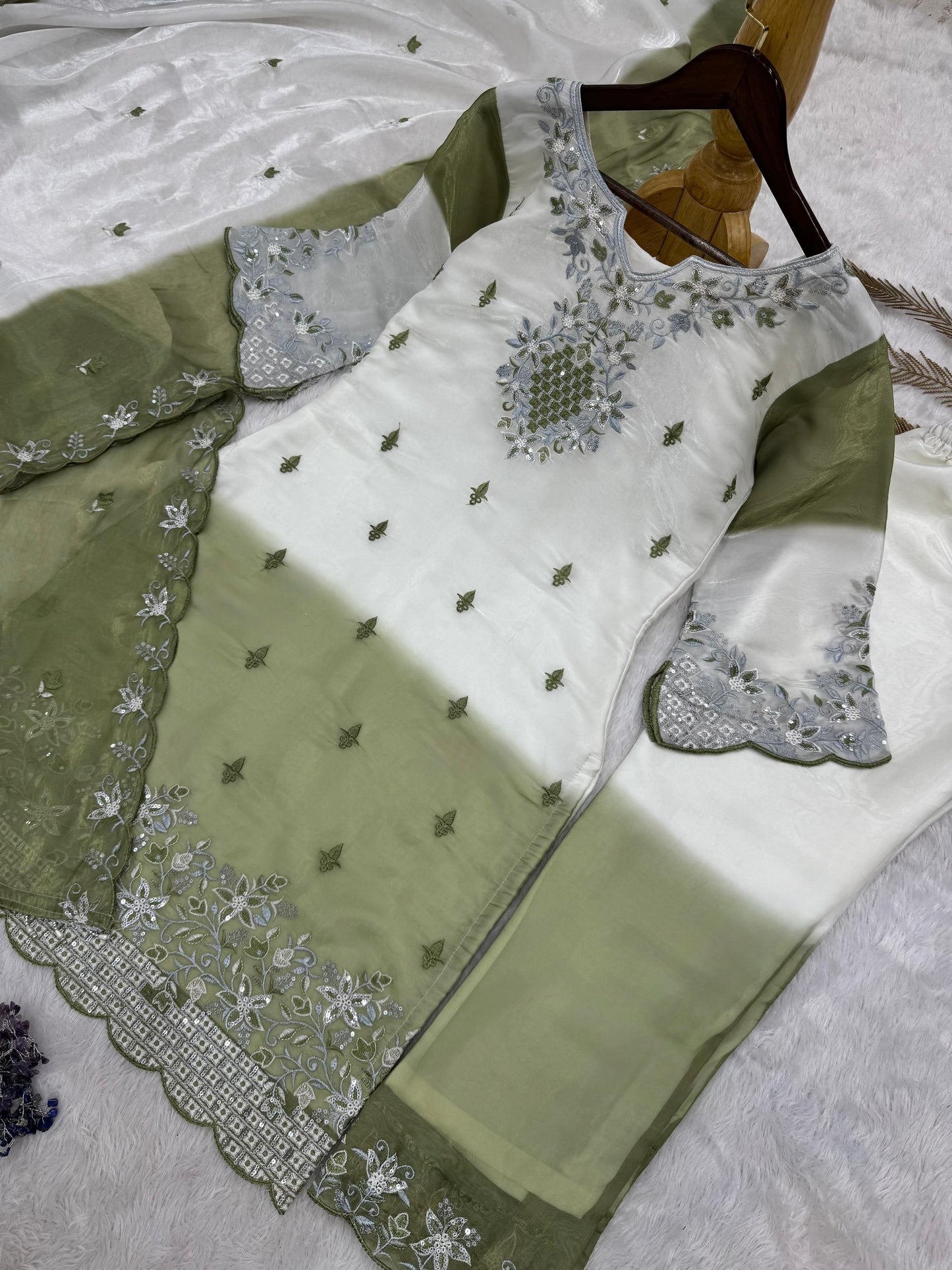 Green Gmy Silk With Embroidery Work Suit Set