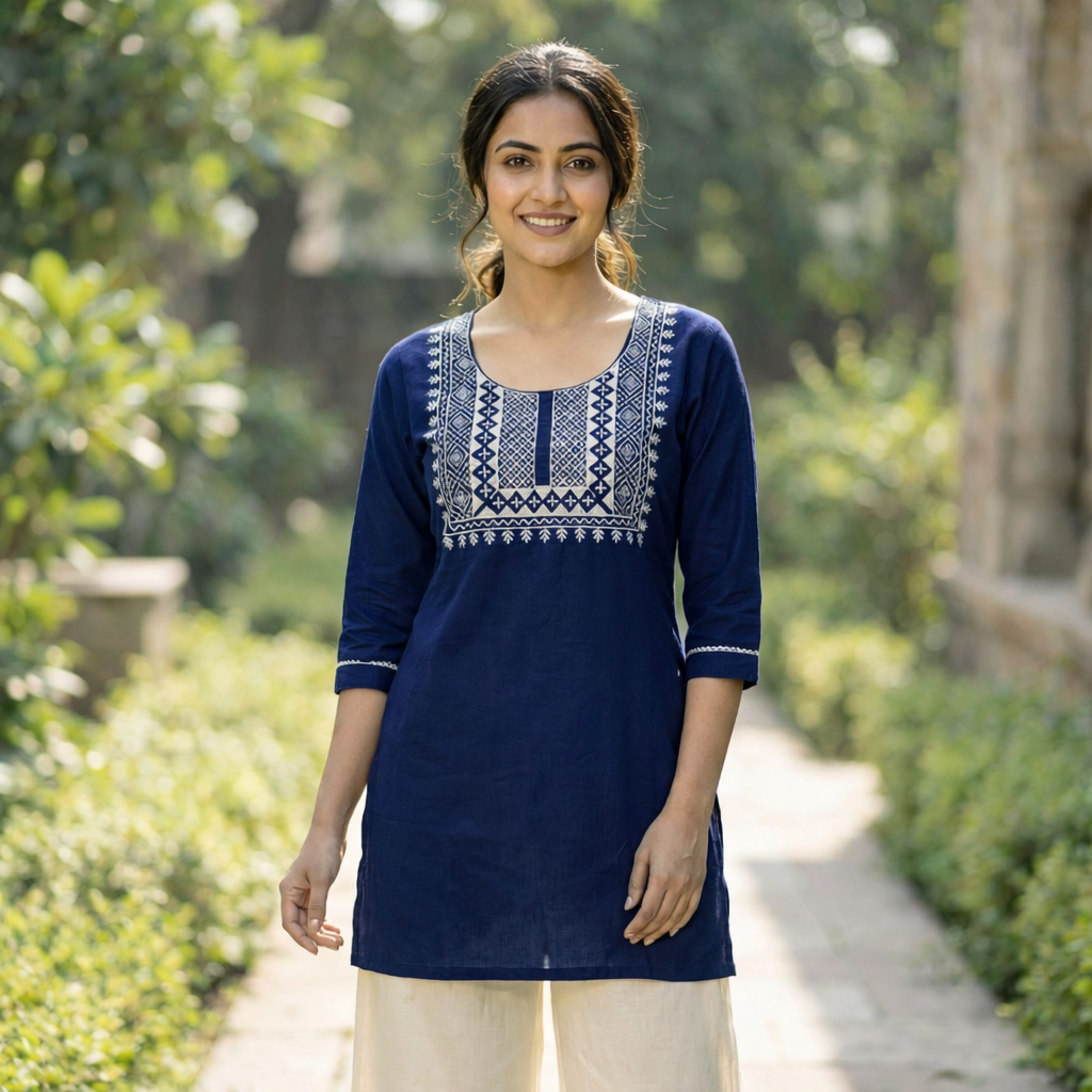 Navy Blue Ethnic Rayon Kurta Daily & Office Wear