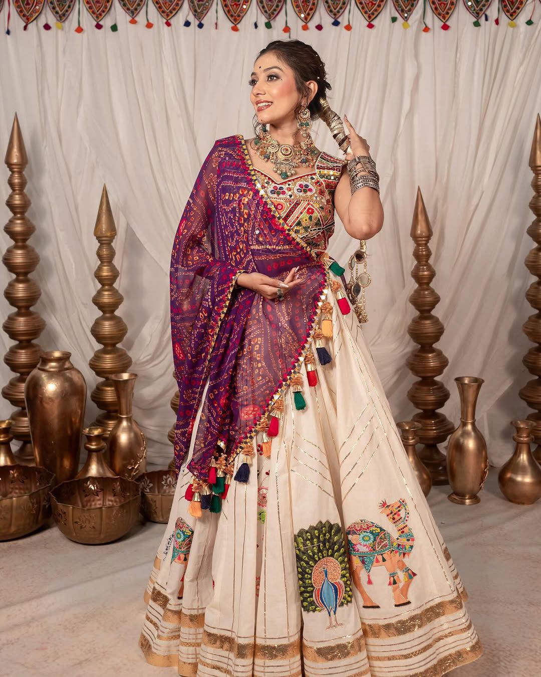 Cream Heavy Muslin Cottonl Lehenga Choli