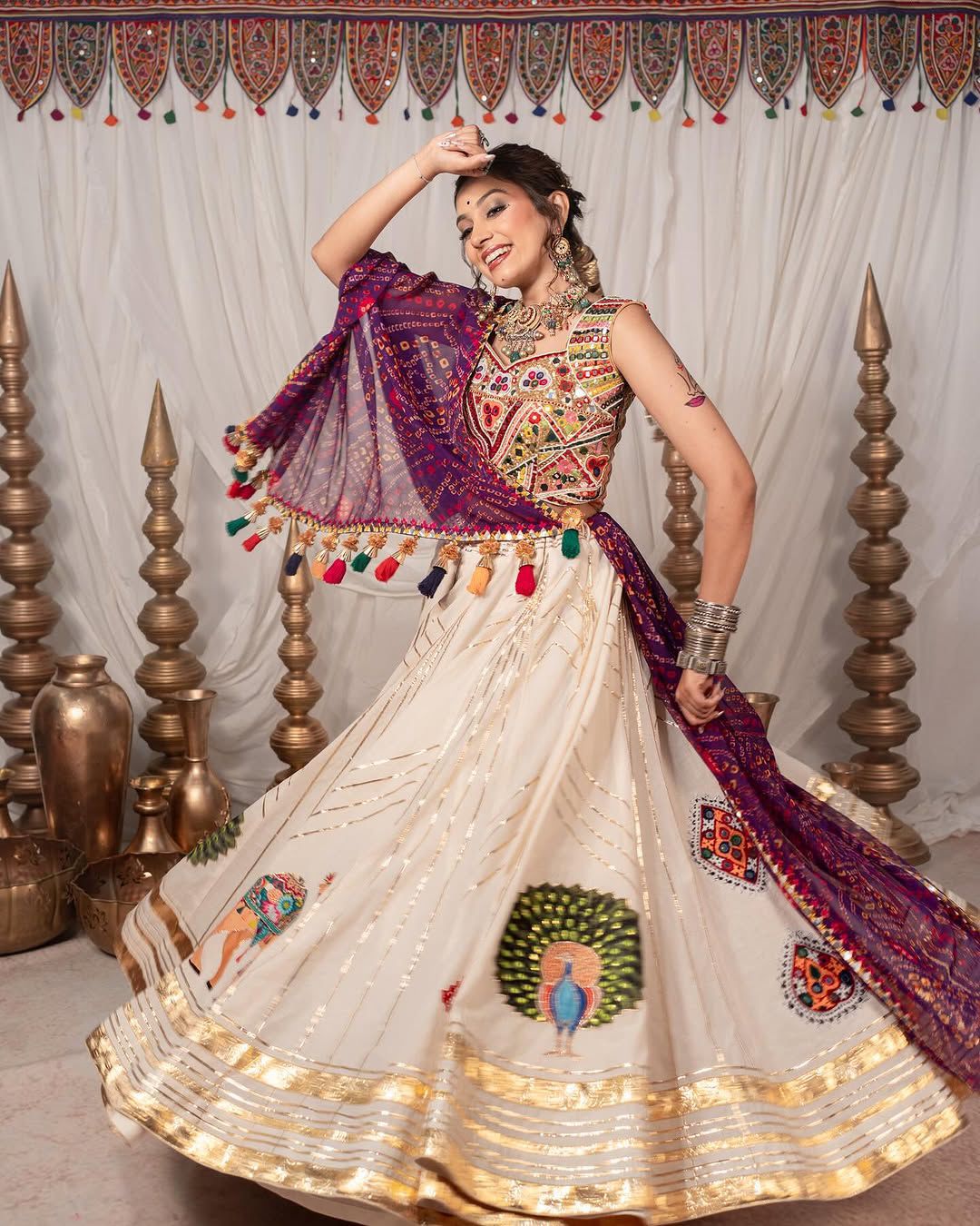 Cream Heavy Muslin Cottonl Lehenga Choli