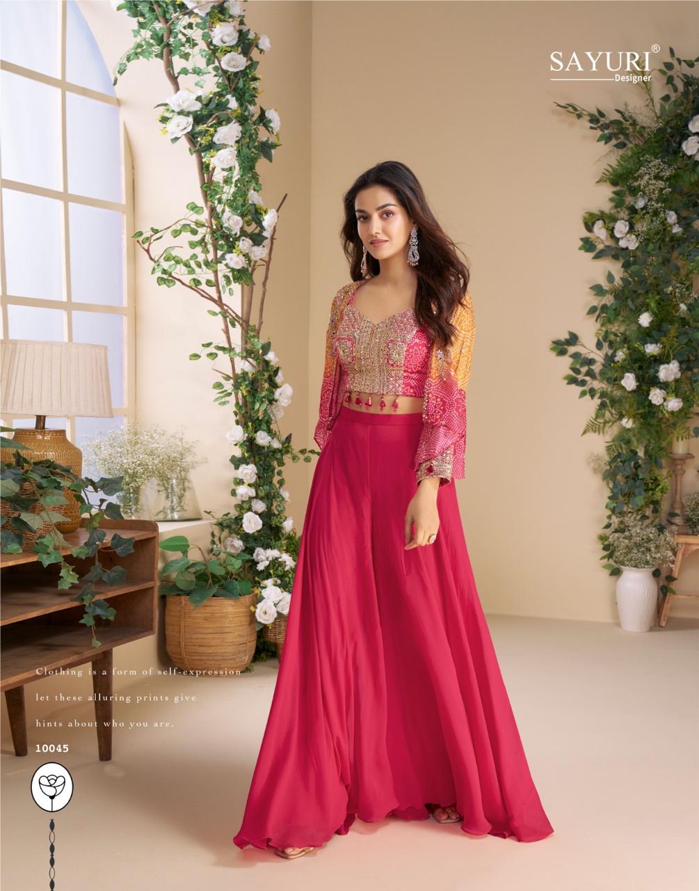 Pink Embroidered Palazzo Suit & Printed Jacket