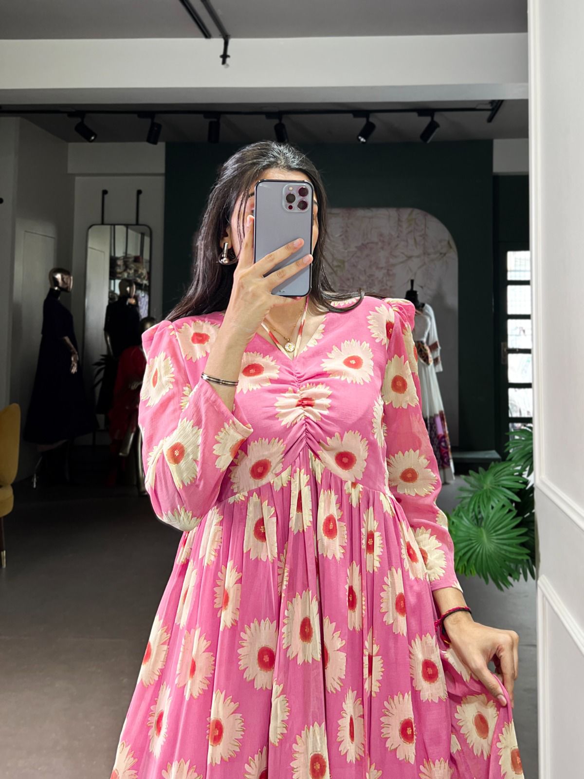 Pink Stitched Printed Frock