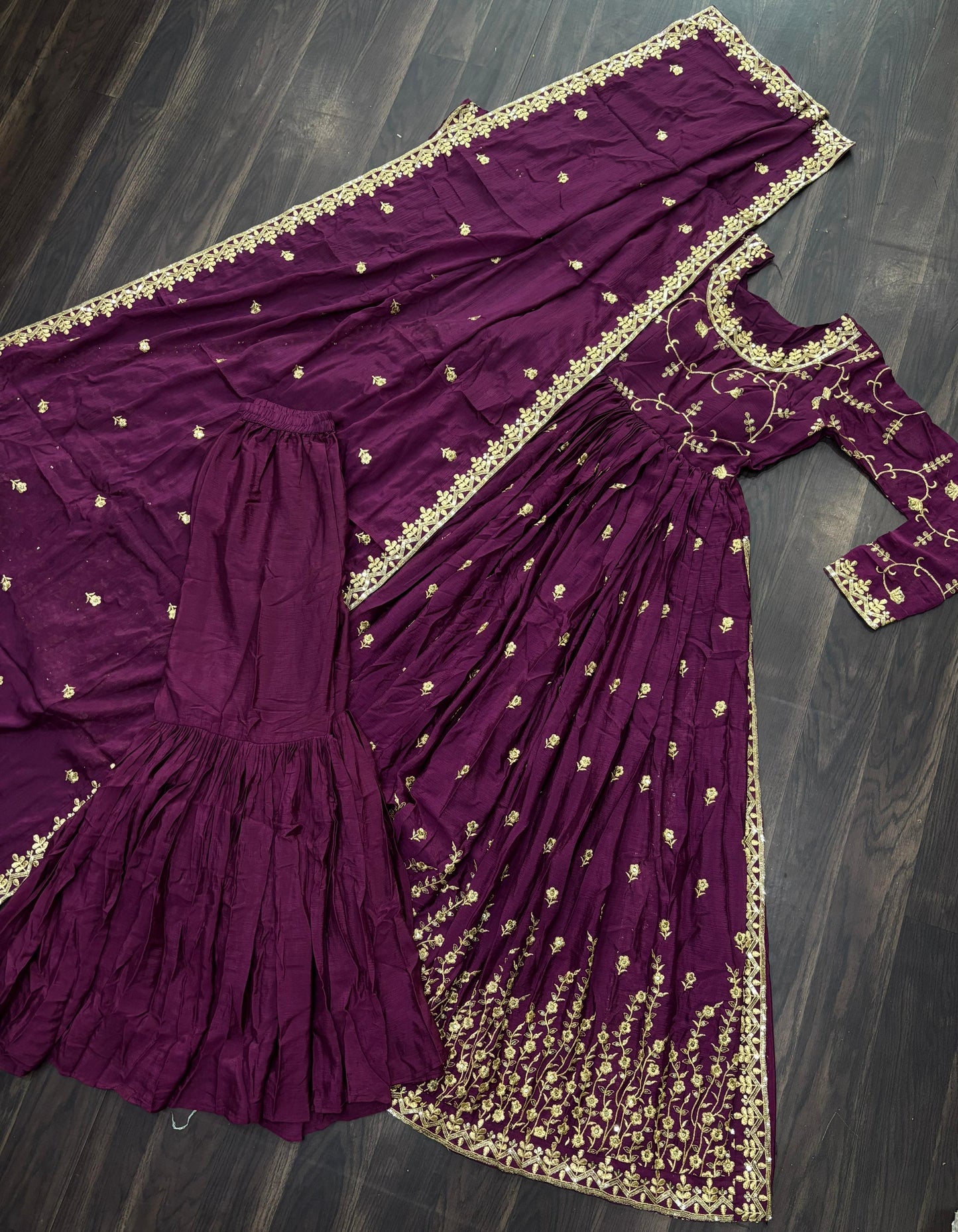 Wine Designer Readymade Sharara Suit