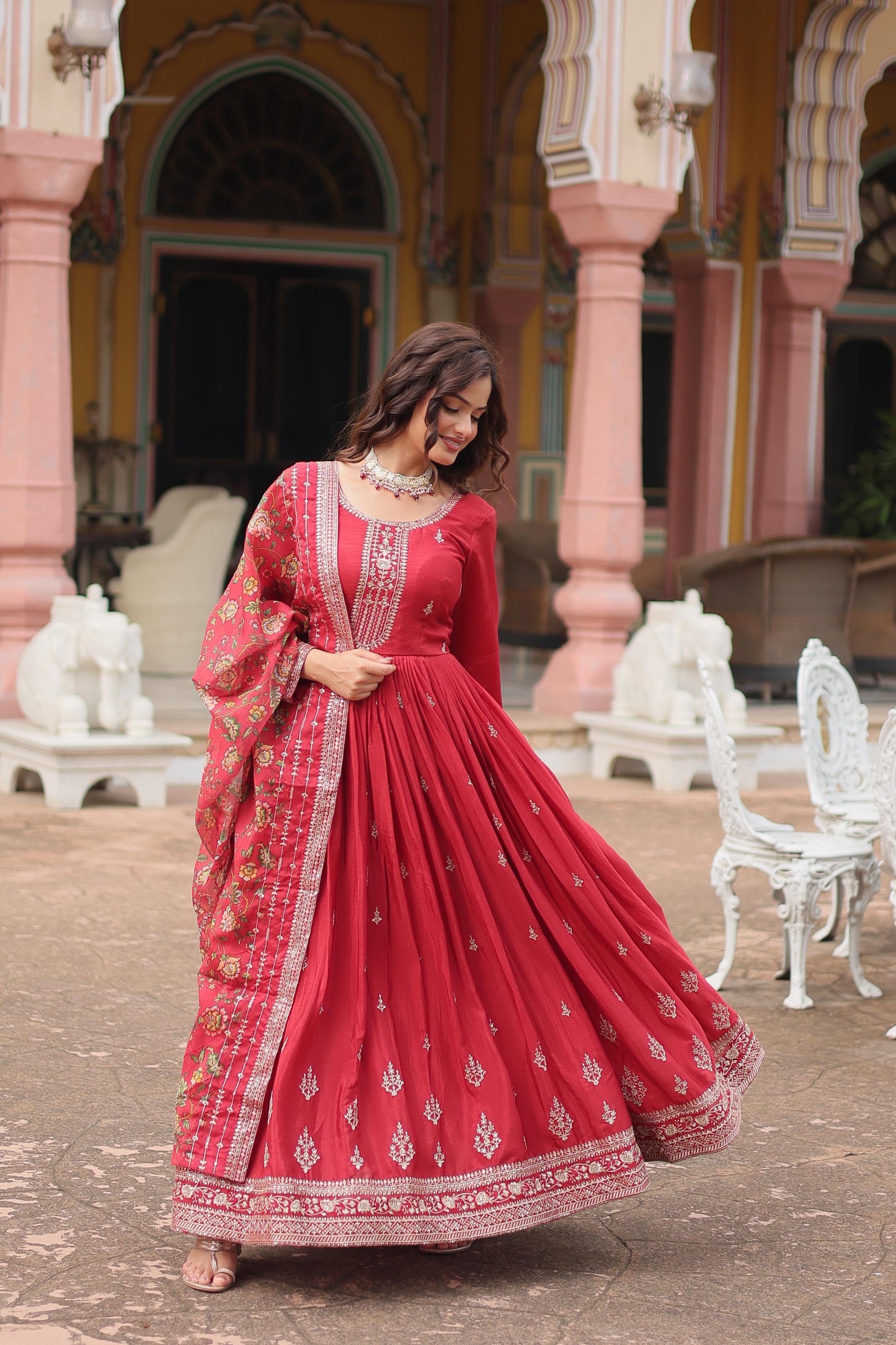 Red Kalamkari Printed Festival Sharara Suit