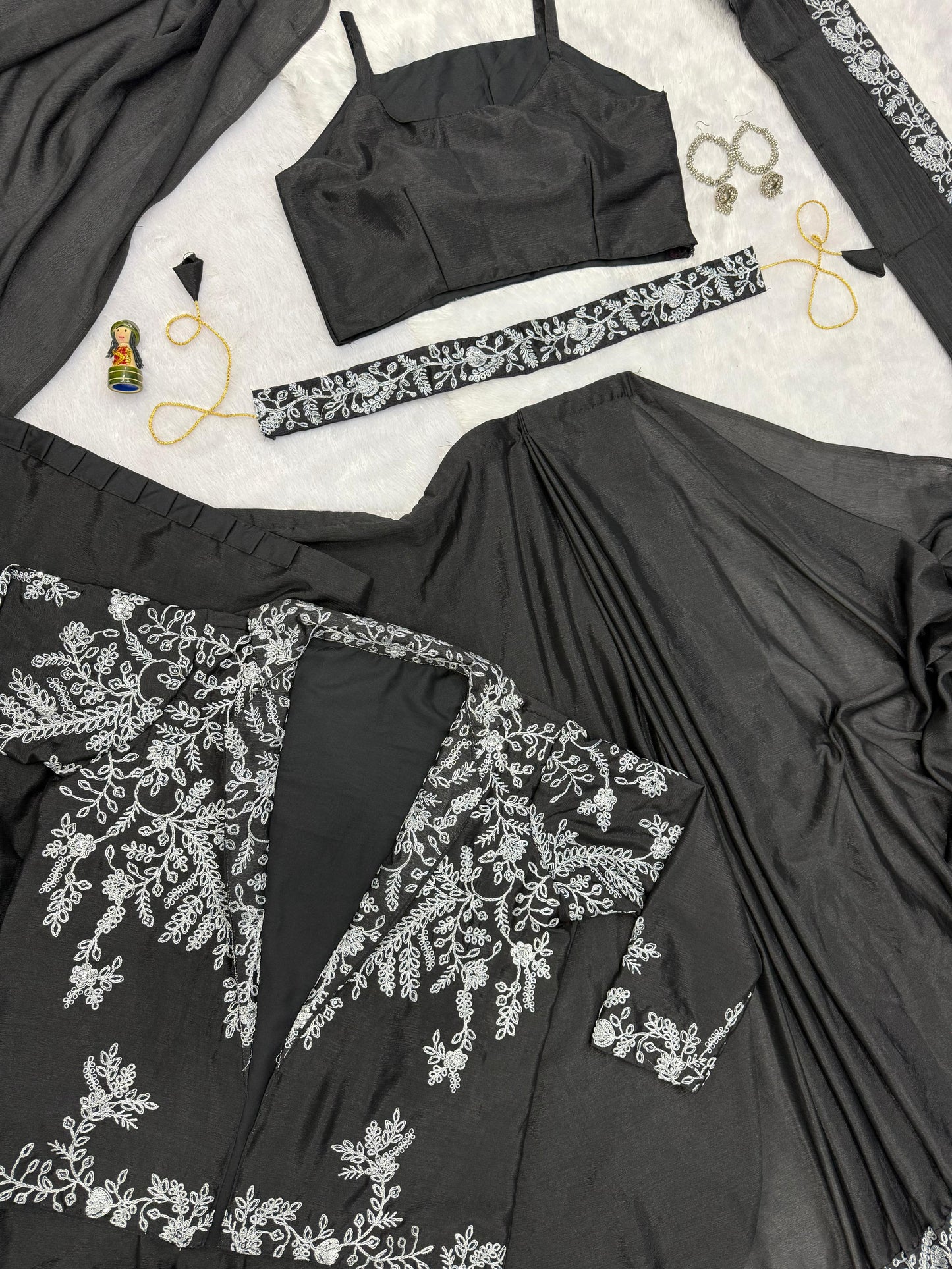 Black Indowestern Type Heavy Saree