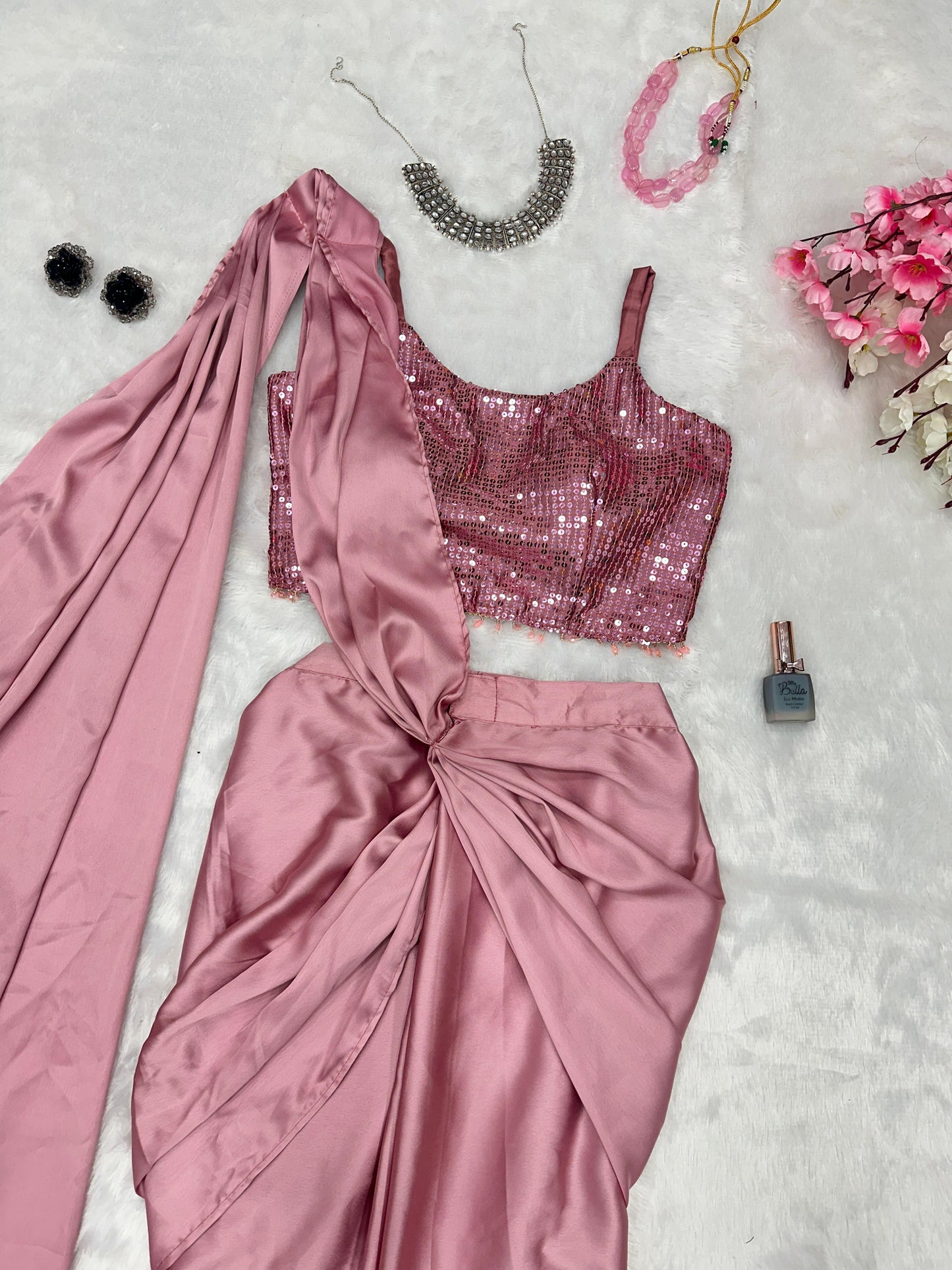 Pink Japan Silk Western Saree