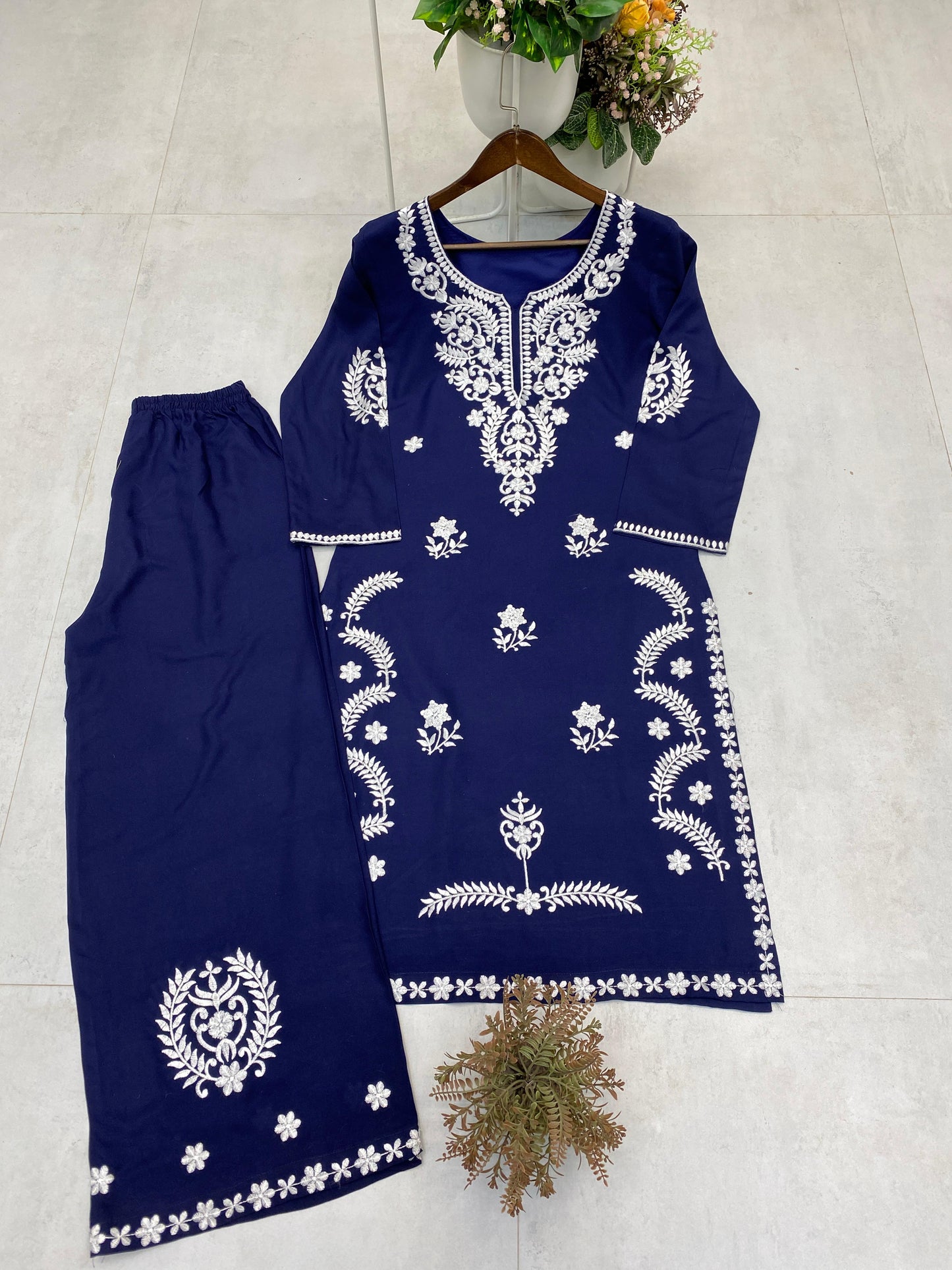Navy Blue Elegant Full Stitched Top & Plazo
