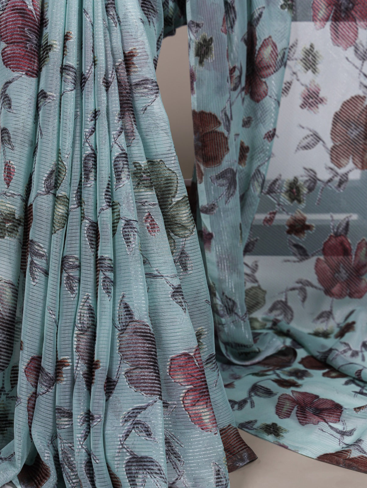 Blue Floral Brasso Saree