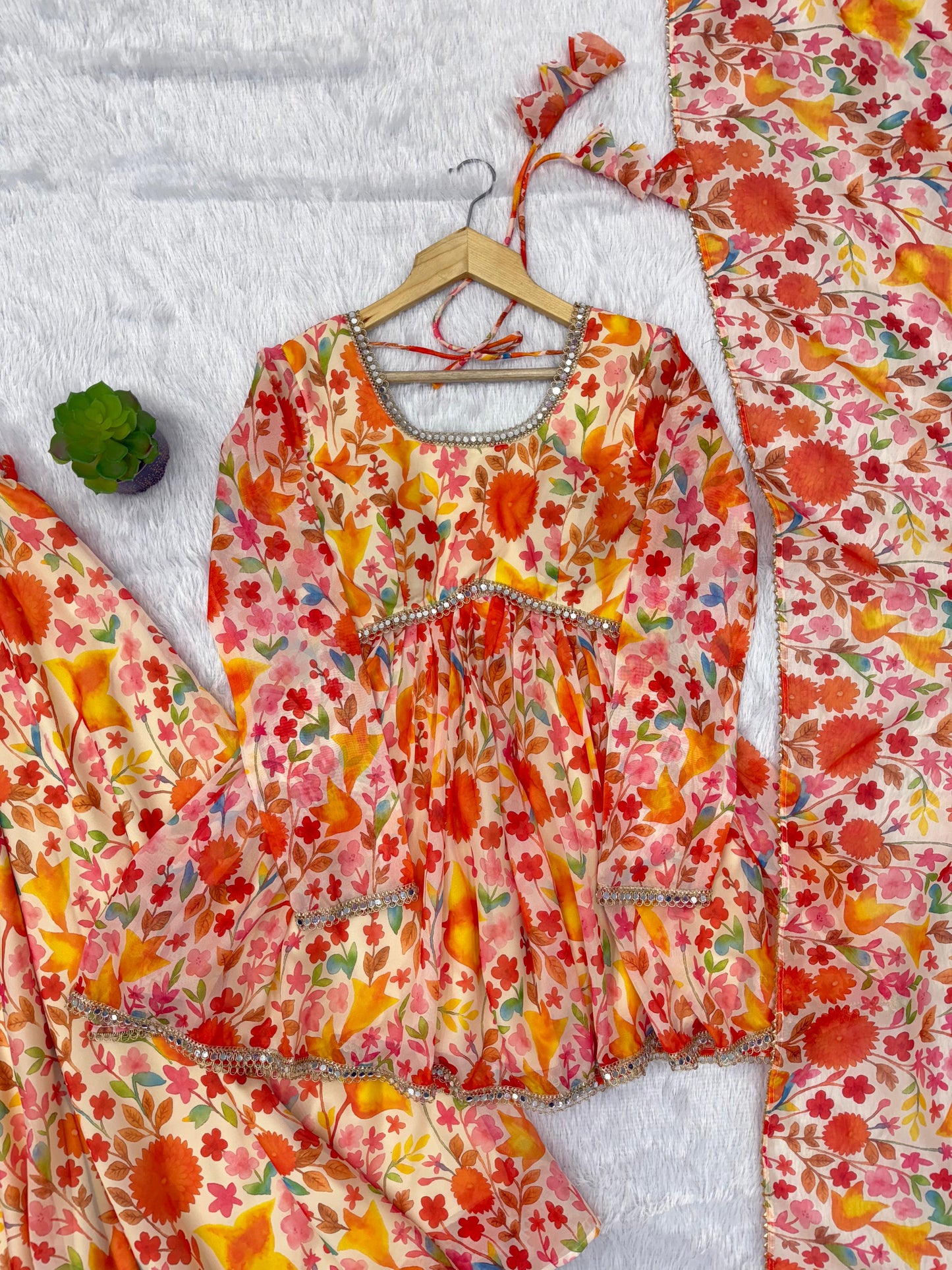 Orange Heavy Organza Festive Plazo Suits