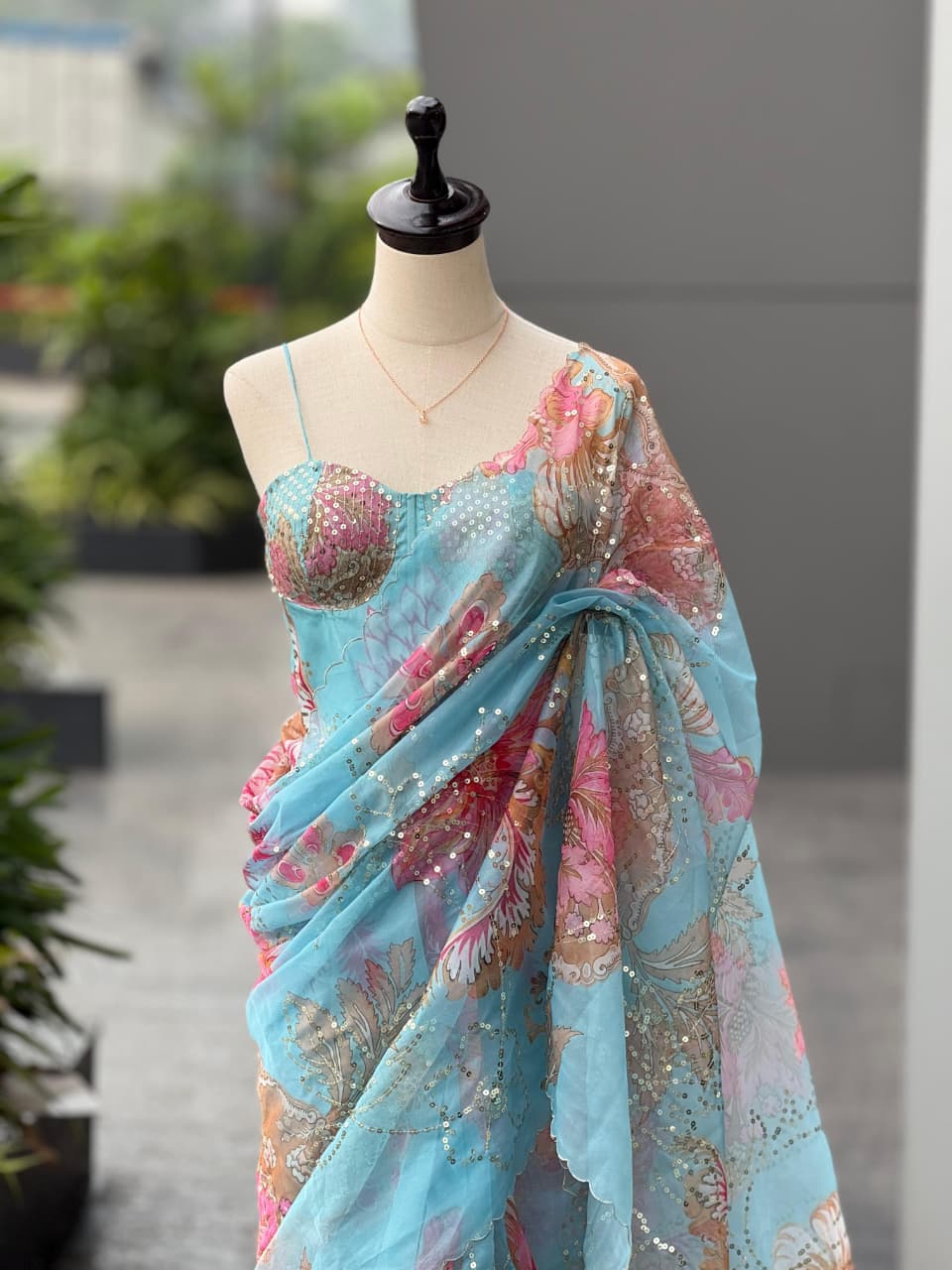 Blue Pure Jimmy Organza Saree