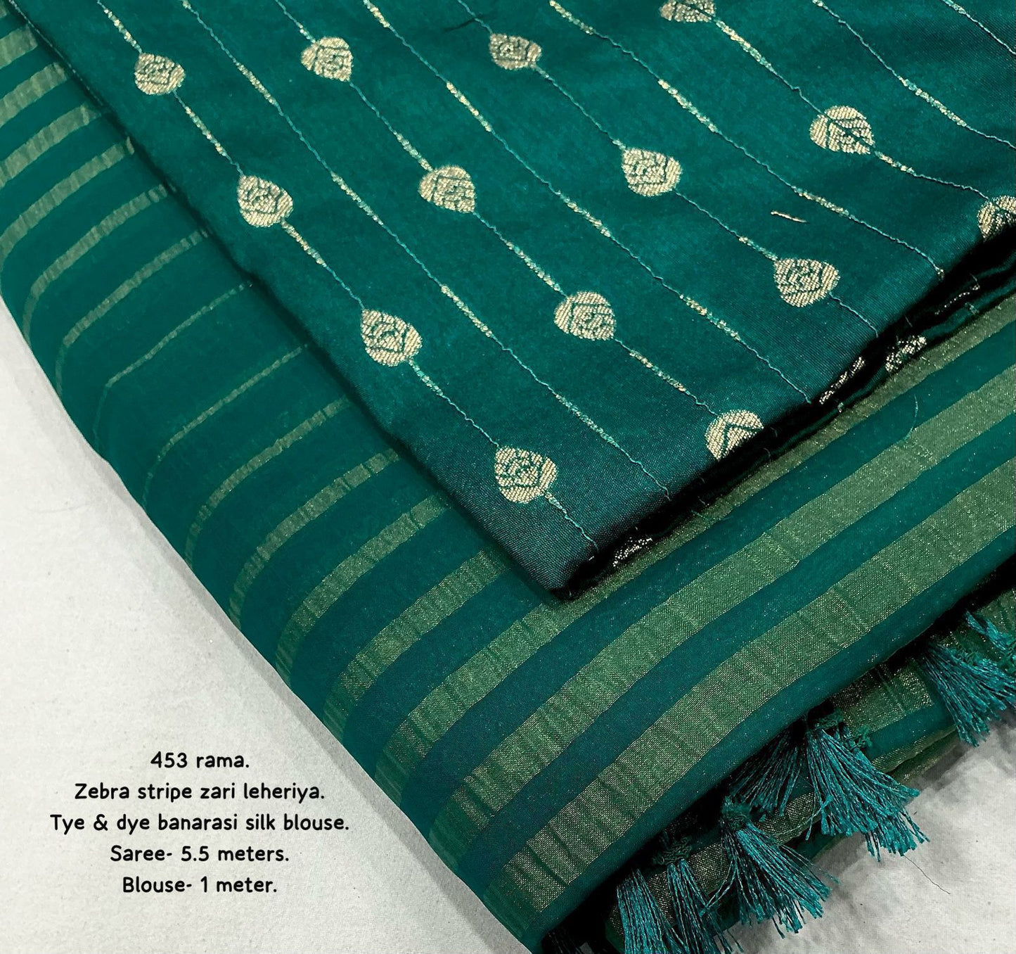 Teal Green Saree with Shimmering Horizontal Stripes