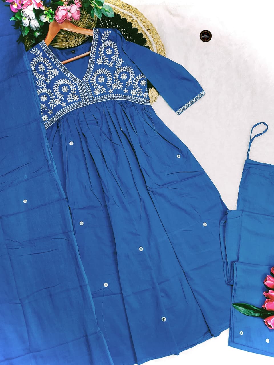 Blue Pure Cotton Embroidered Kurti