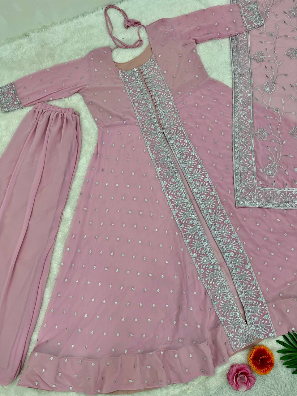 Pink Heavy Faux Elegance Sharara Suit