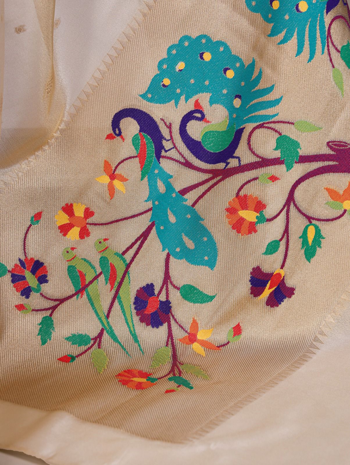 Beige Tissue Paithani Zari Work Saree