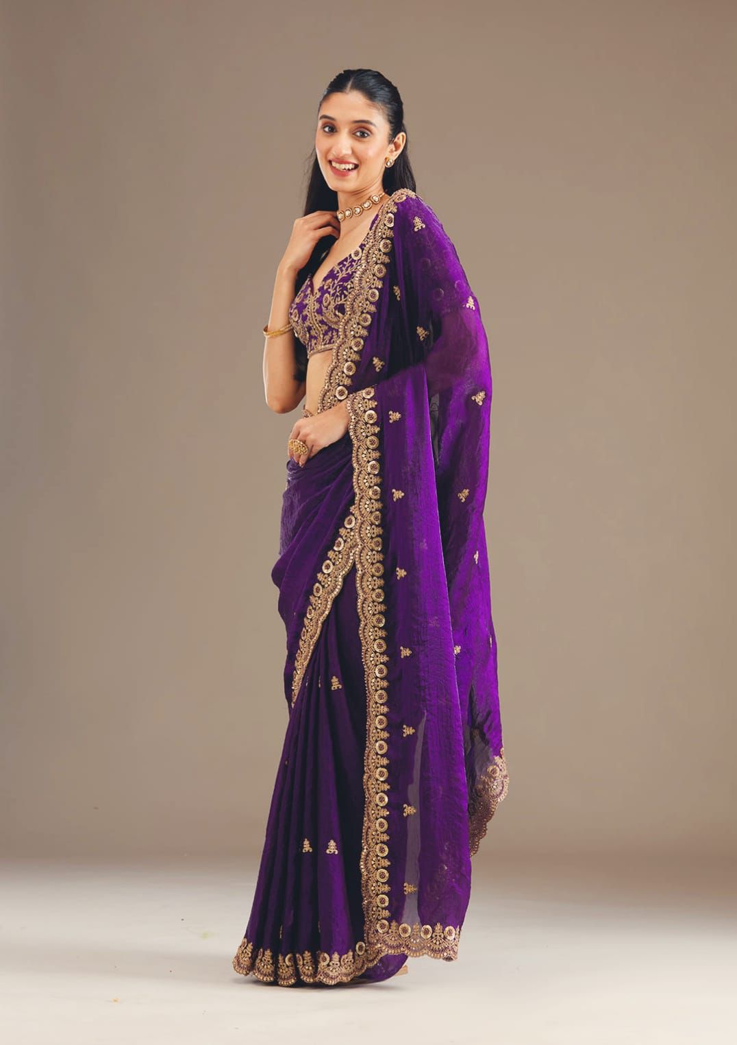 Purple Heavy Full Embroidery Work Saree