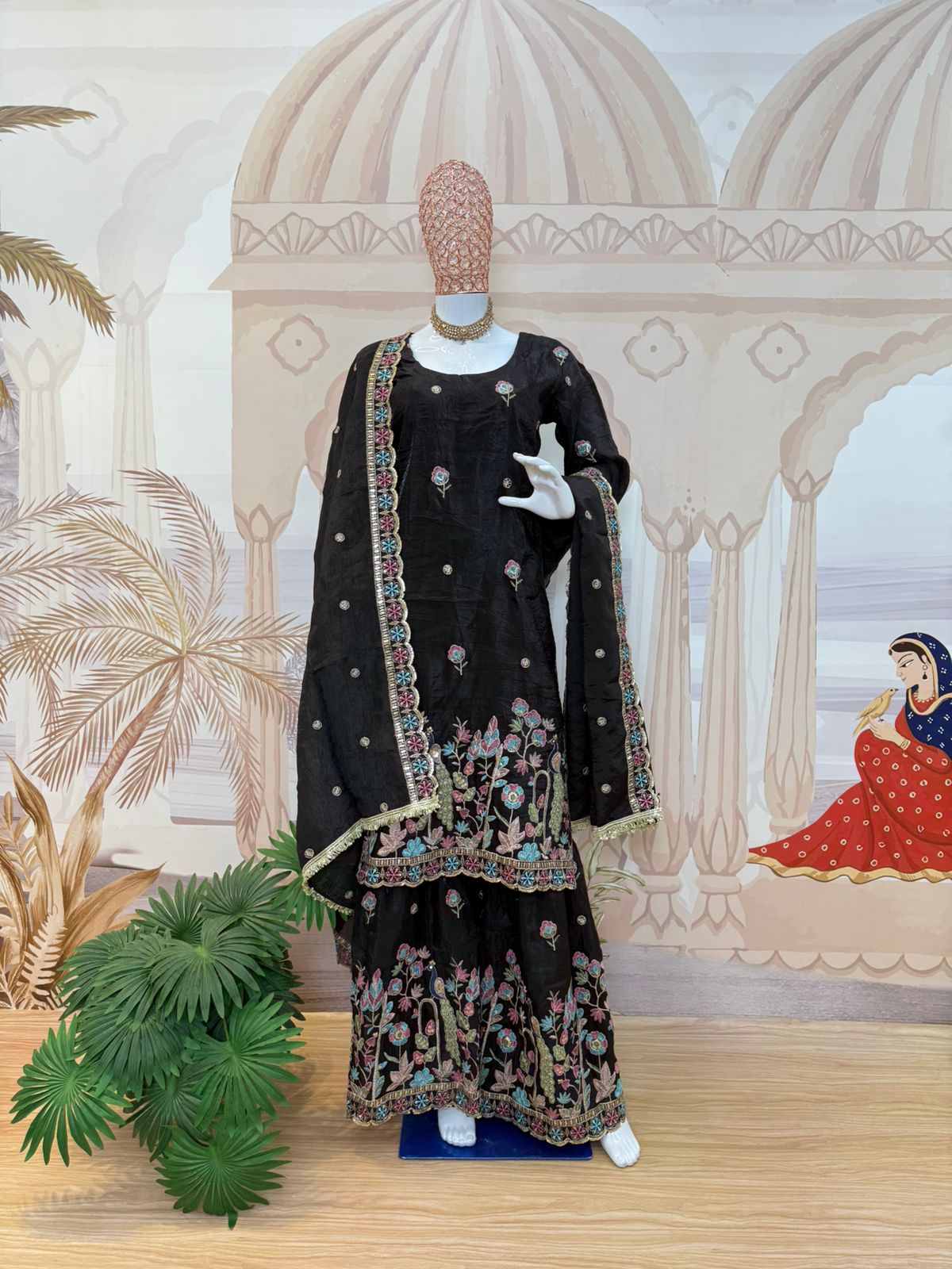 Black Exclusvie Three Piece Kurti Plazo