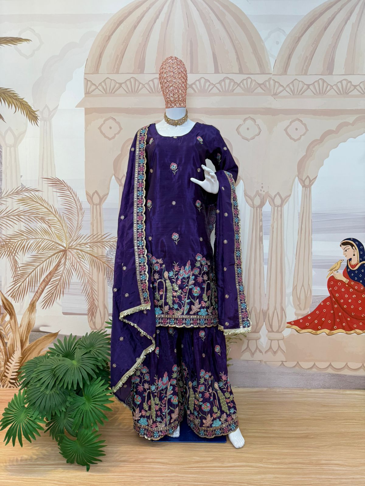 Purple Heavy Embroidery Gold Crush Kurti