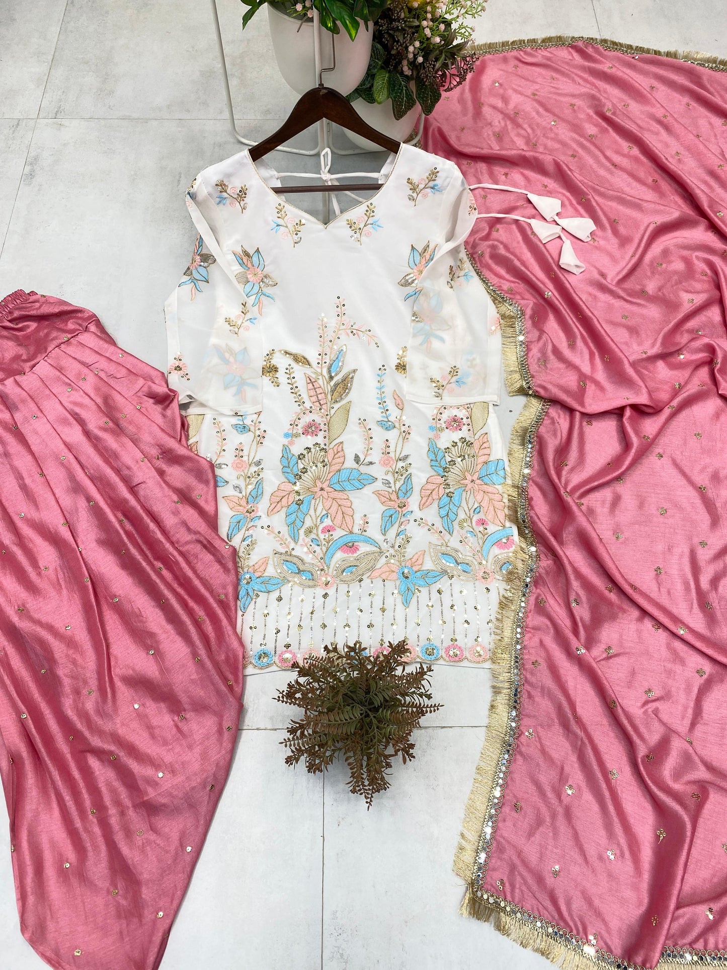 Off White Elegant Sequins Salwar Suit