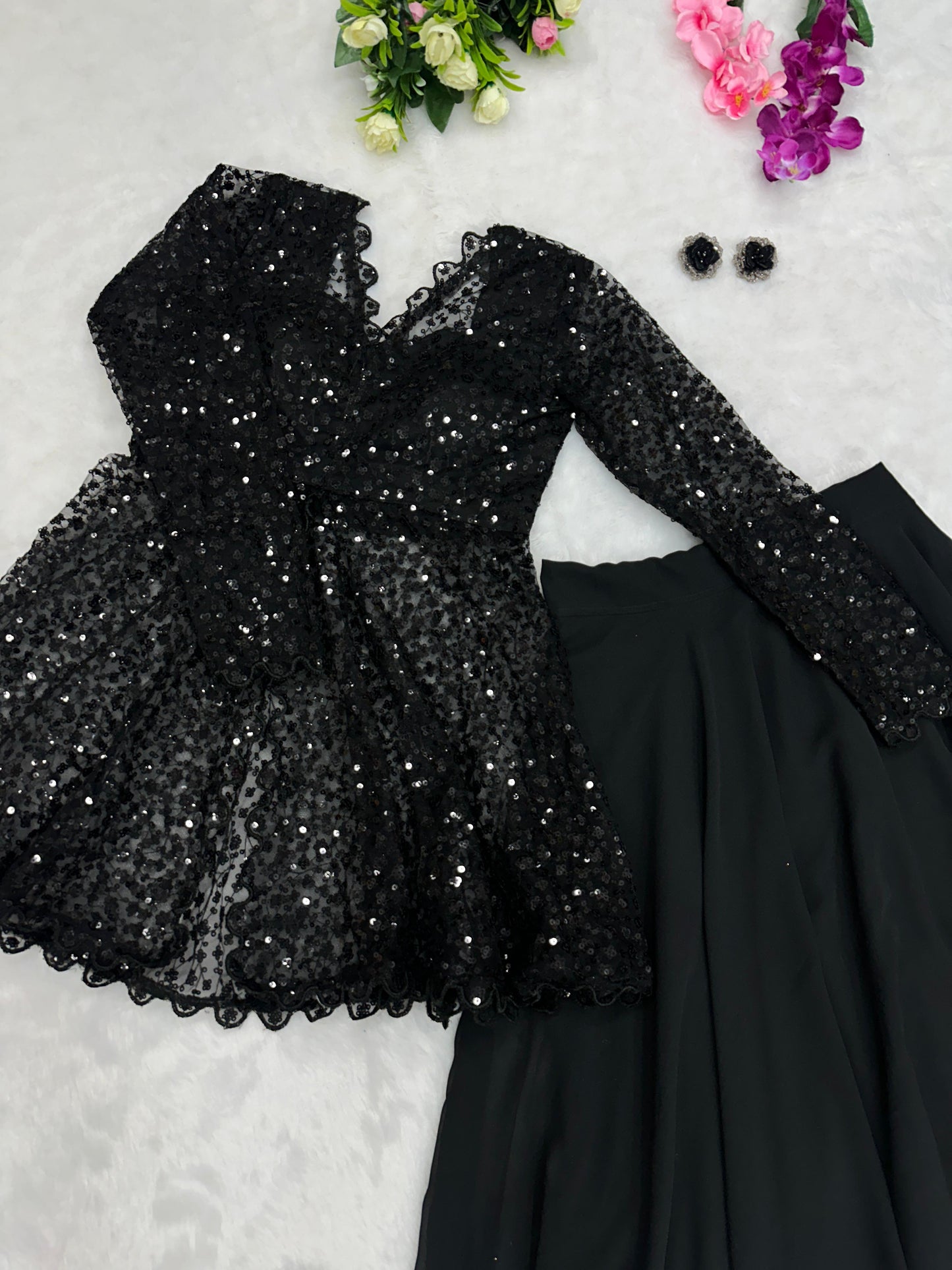 Black Embroidery with Sequins Wedding Lehenga