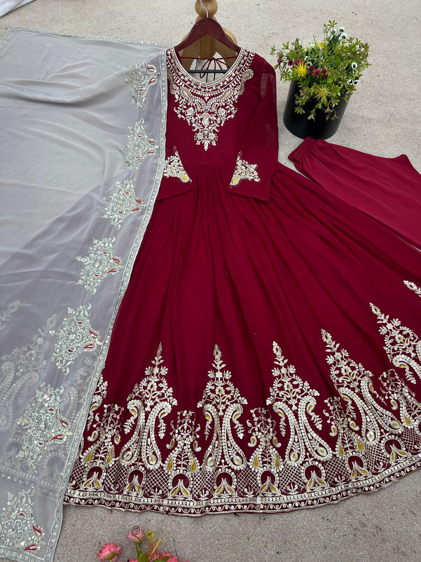 Red Traditional Wedding Three Piece Gown